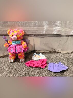 Build A Bear Rainbow Pink Teddy with Fairy Outfit, shoes and other accessories